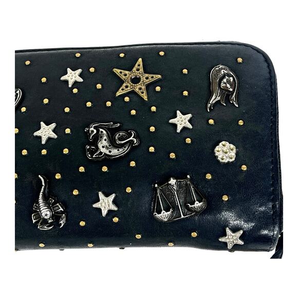 Jimmy Choo Long Wallet Zodiac Studded Zip Black Leather Clutch Purse Authentic - Picture 10 of 15